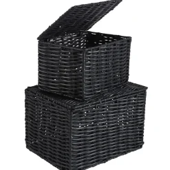 Gifi Rangement|Panière avec couvercle noire x2