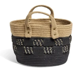 Gifi Rangement|Panière bi-matière noire et naturelle Ø 30 cm