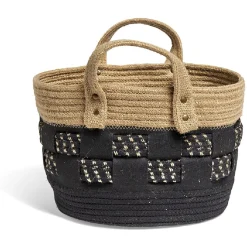 Gifi Rangement|Panière bi-matière noire et naturelle Ø 26 cm