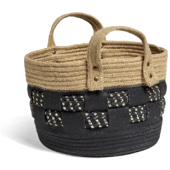 Gifi Rangement|Panière bi-matière noire et naturelle Ø 26 cm
