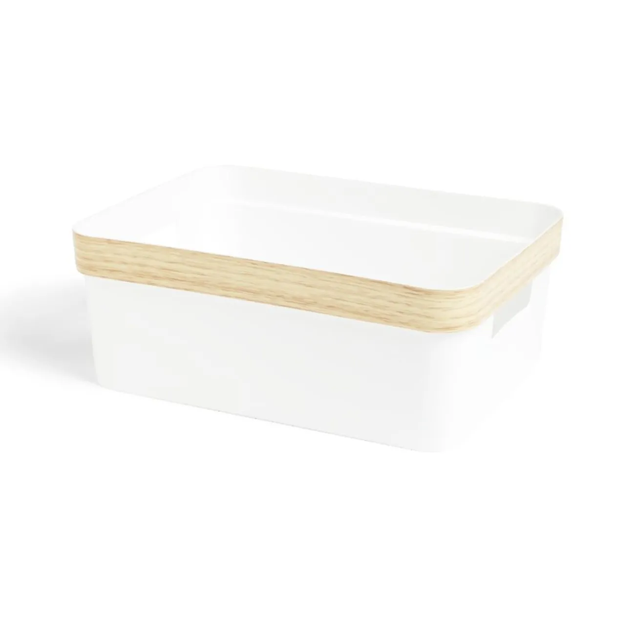Gifi Rangement|Panière blanche avec rebord imitation bois 35,5x26xH13,5cm