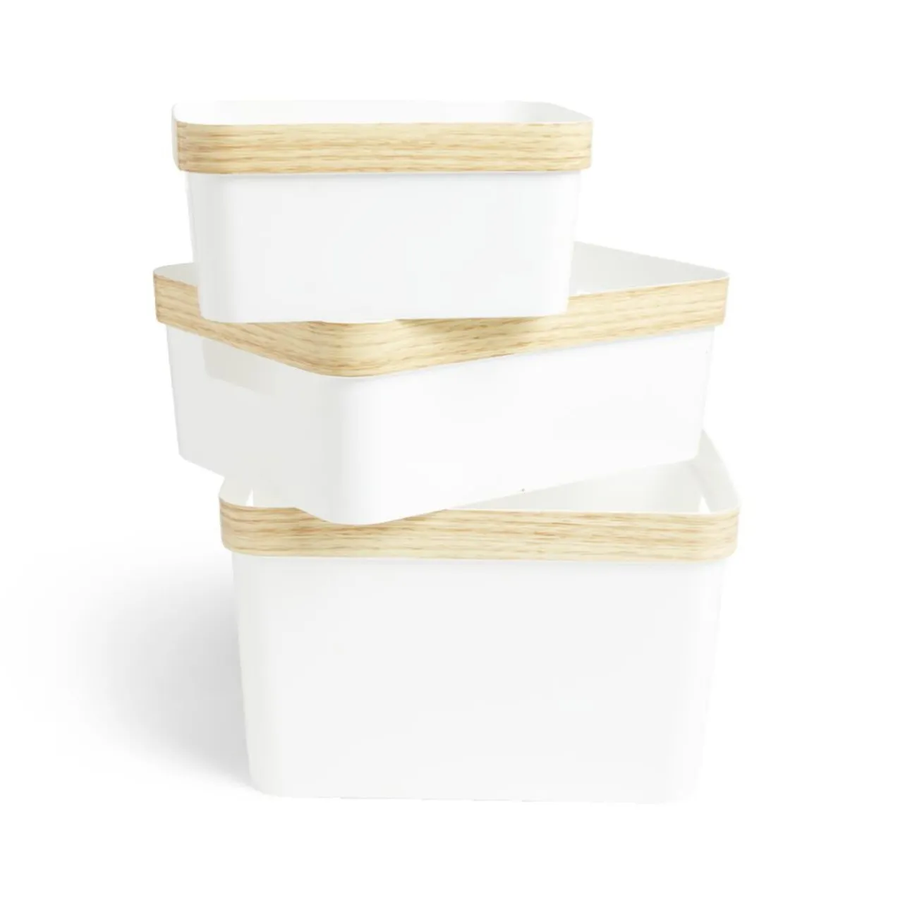 Gifi Rangement|Panière blanche avec rebord imitation bois 35,5x26xH13,5cm