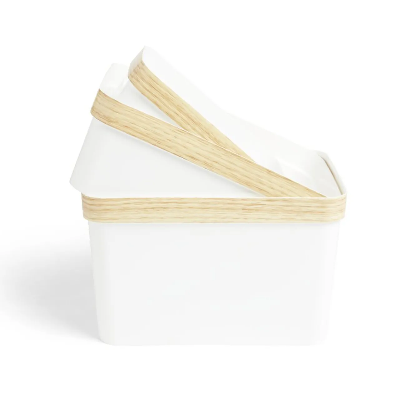 Gifi Rangement|Panière blanche avec rebord imitation bois 35,5x26xH13,5cm