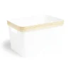 Gifi Rangement|Panière blanche rebord imitation bois 35,5x26xH21,5cm