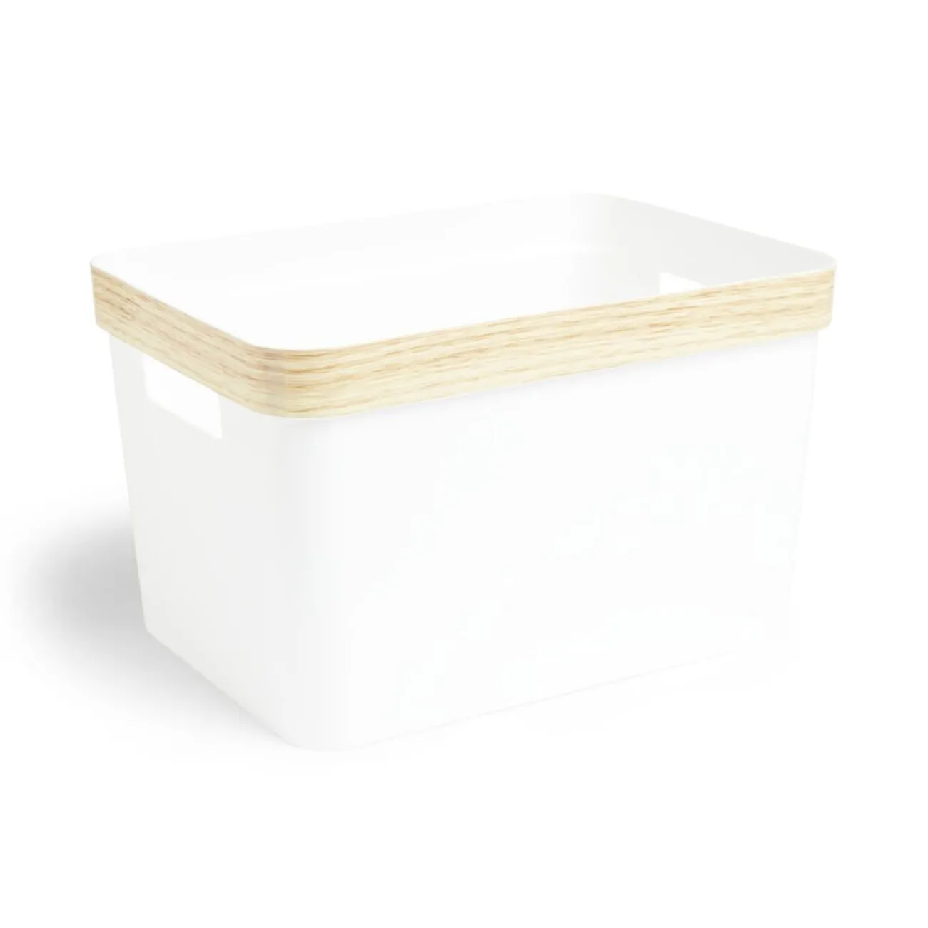 Gifi Rangement|Panière blanche rebord imitation bois 35,5x26xH21,5cm