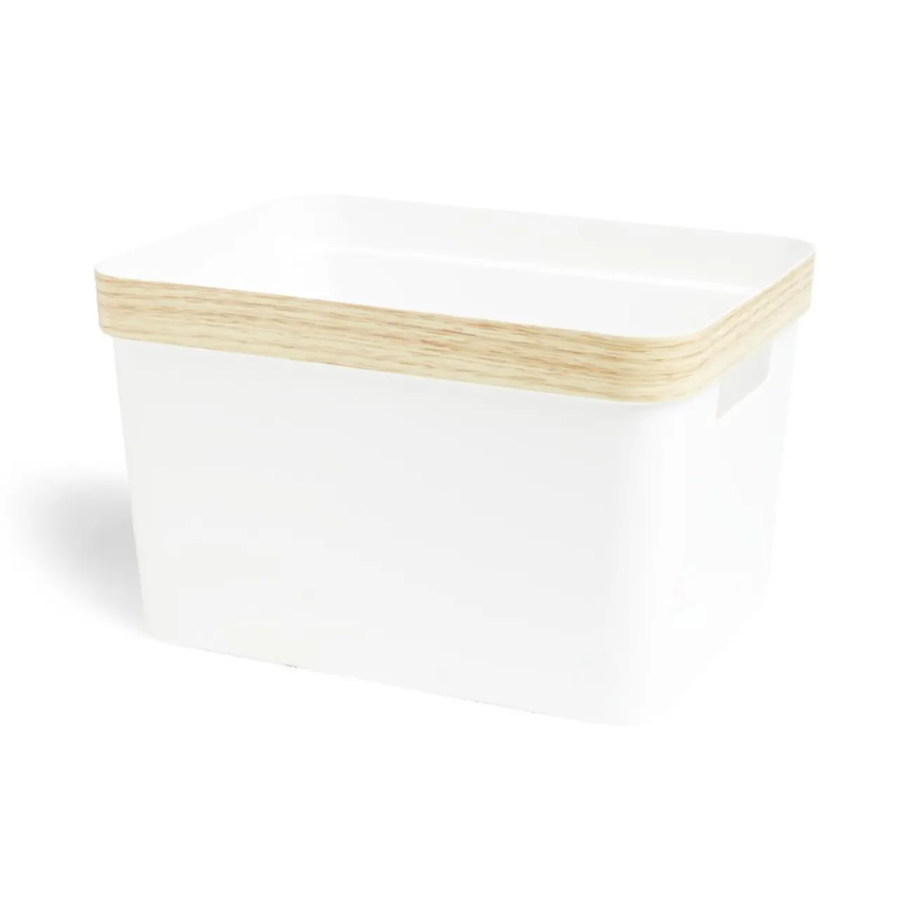 Gifi Rangement|Panière blanche rebord imitation bois 35,5x26xH21,5cm