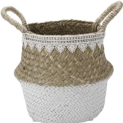 Gifi Rangement|Panière boule en jute bicolore blanc naturel petit modèle