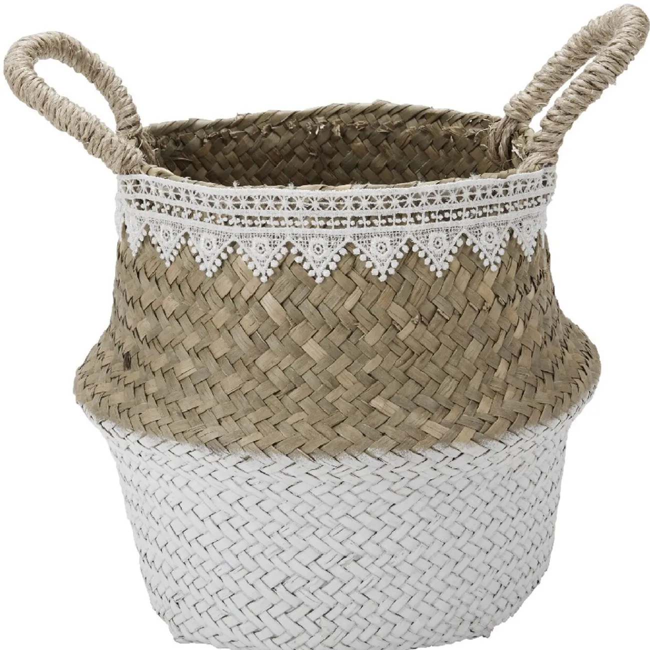 Gifi Rangement|Panière boule en jute bicolore blanc naturel petit modèle