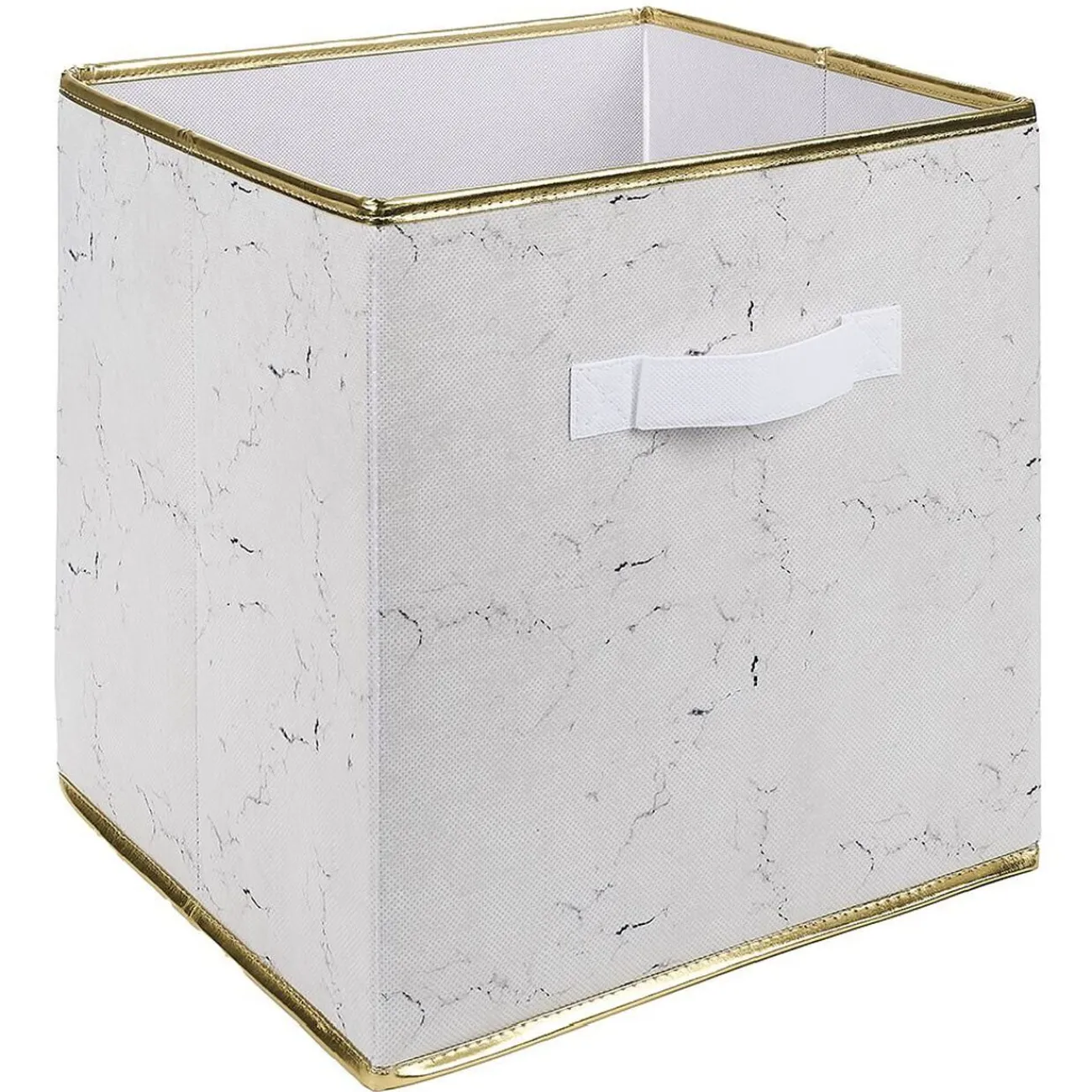 Gifi Rangement|Panière Box Cube effet marbre 31x29x31cm blanc et doré