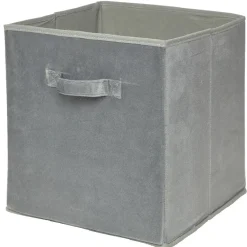 Gifi Rangement|Panière Box Cube effet velours 31x29x31cm gris