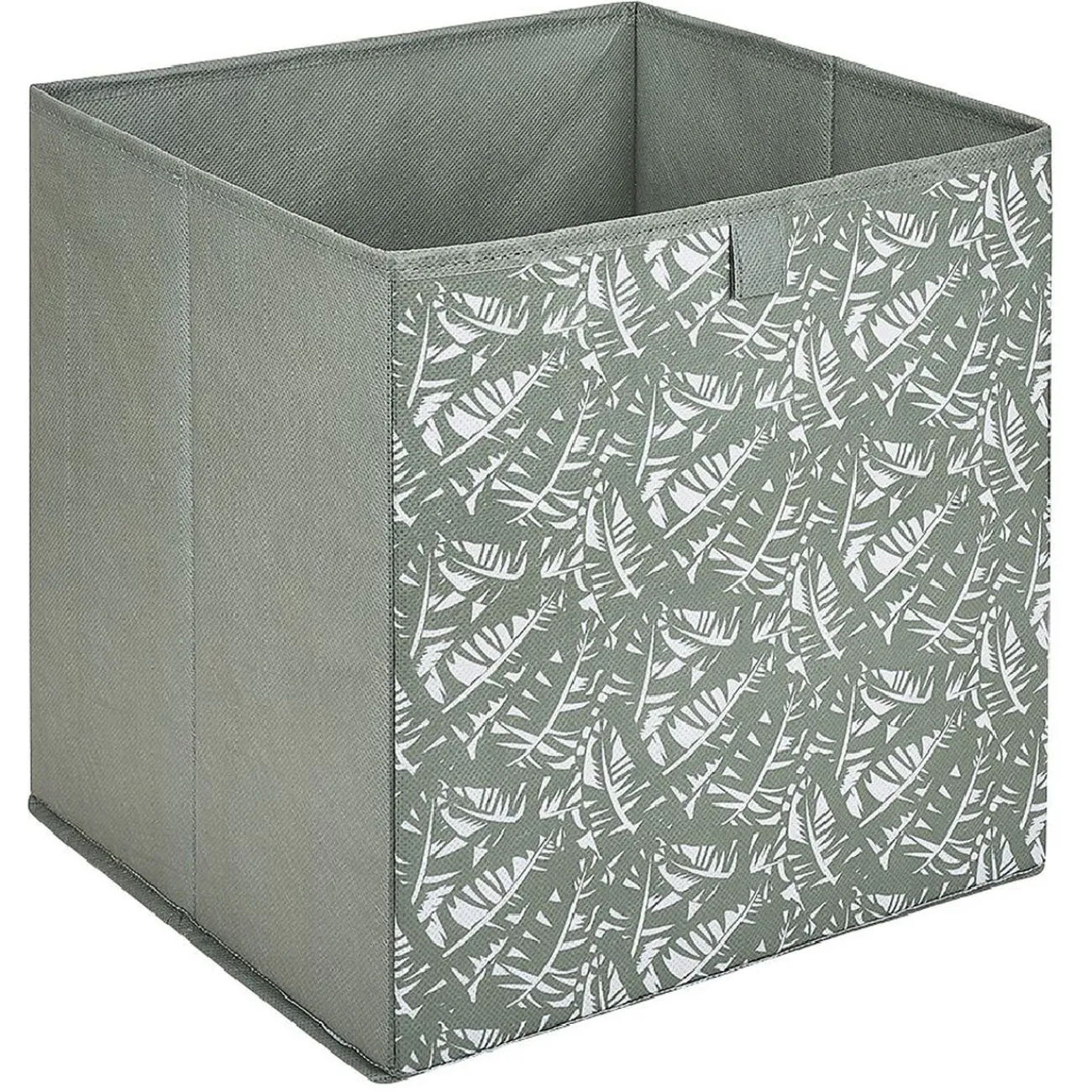 Gifi Rangement|Panière Box Cube motif floral vert et blanc 31x29x31cm