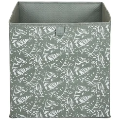 Gifi Rangement|Panière Box Cube motif floral vert et blanc 31x29x31cm