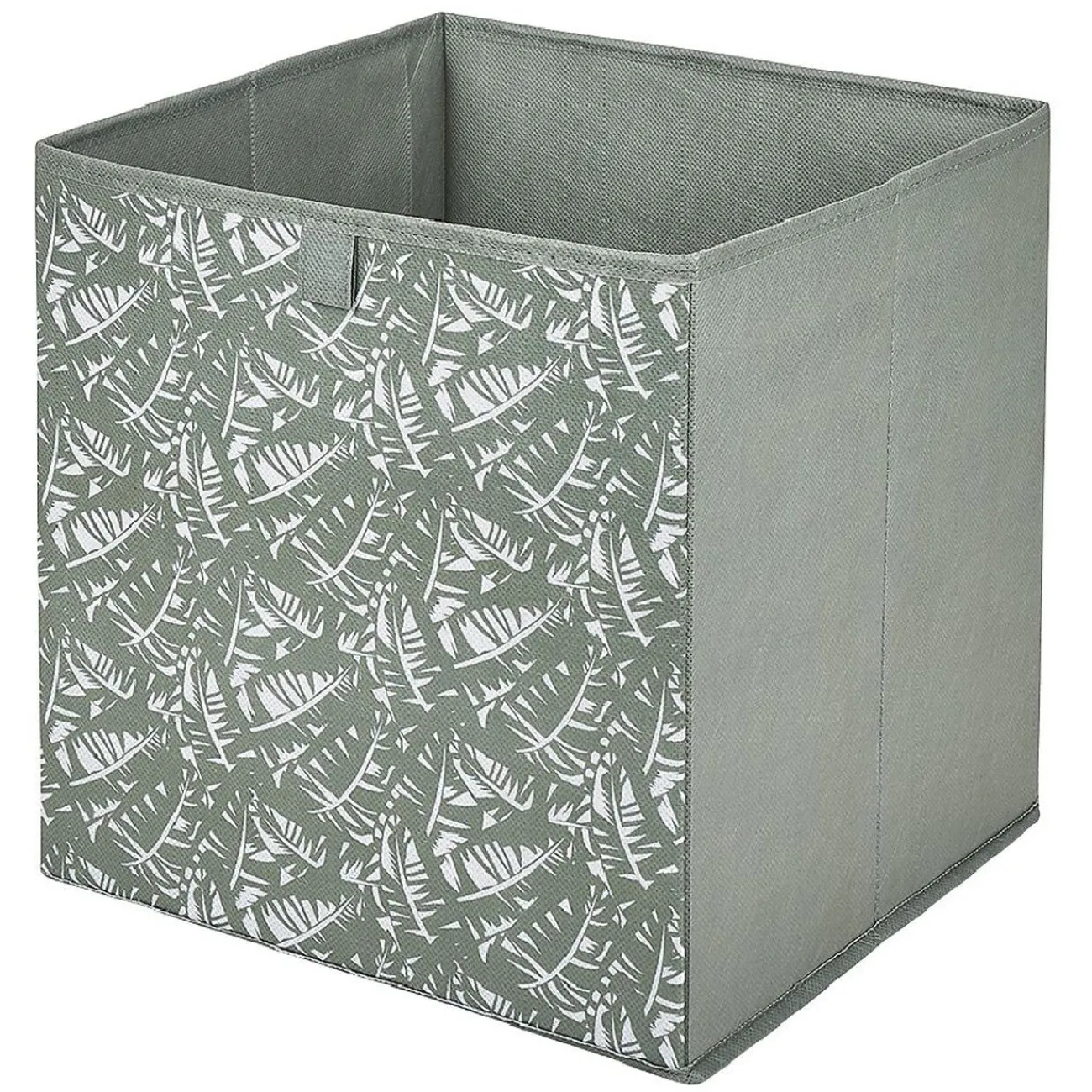 Gifi Rangement|Panière Box Cube motif floral vert et blanc 31x29x31cm