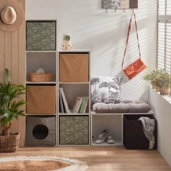 Gifi Rangement|Panière Box Cube symbole traits horizontaux noirs et blanc 31x29x31cm