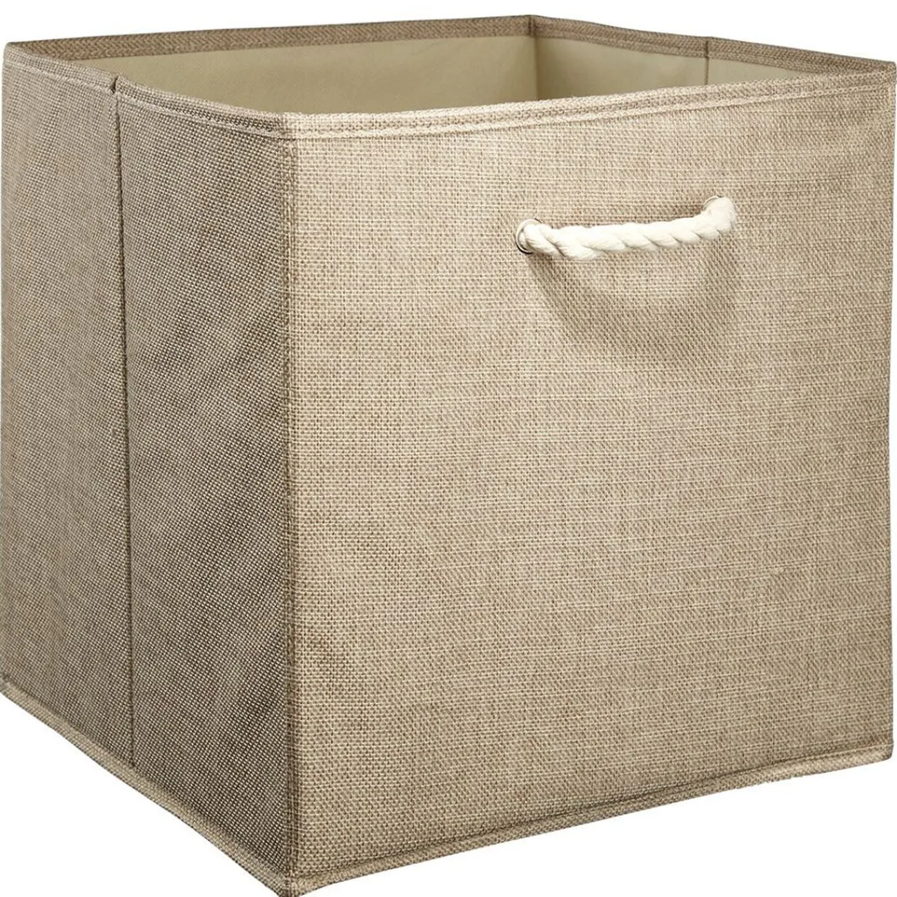 Gifi Rangement|Panière Box Cube tissé beige avec anse en corde
