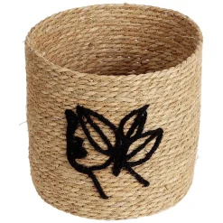 Gifi Rangement|Panière brodée visage beige et noir Ø25xH25cm