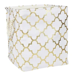 Gifi Rangement|Panière coton couleur crème motifs dorés x3