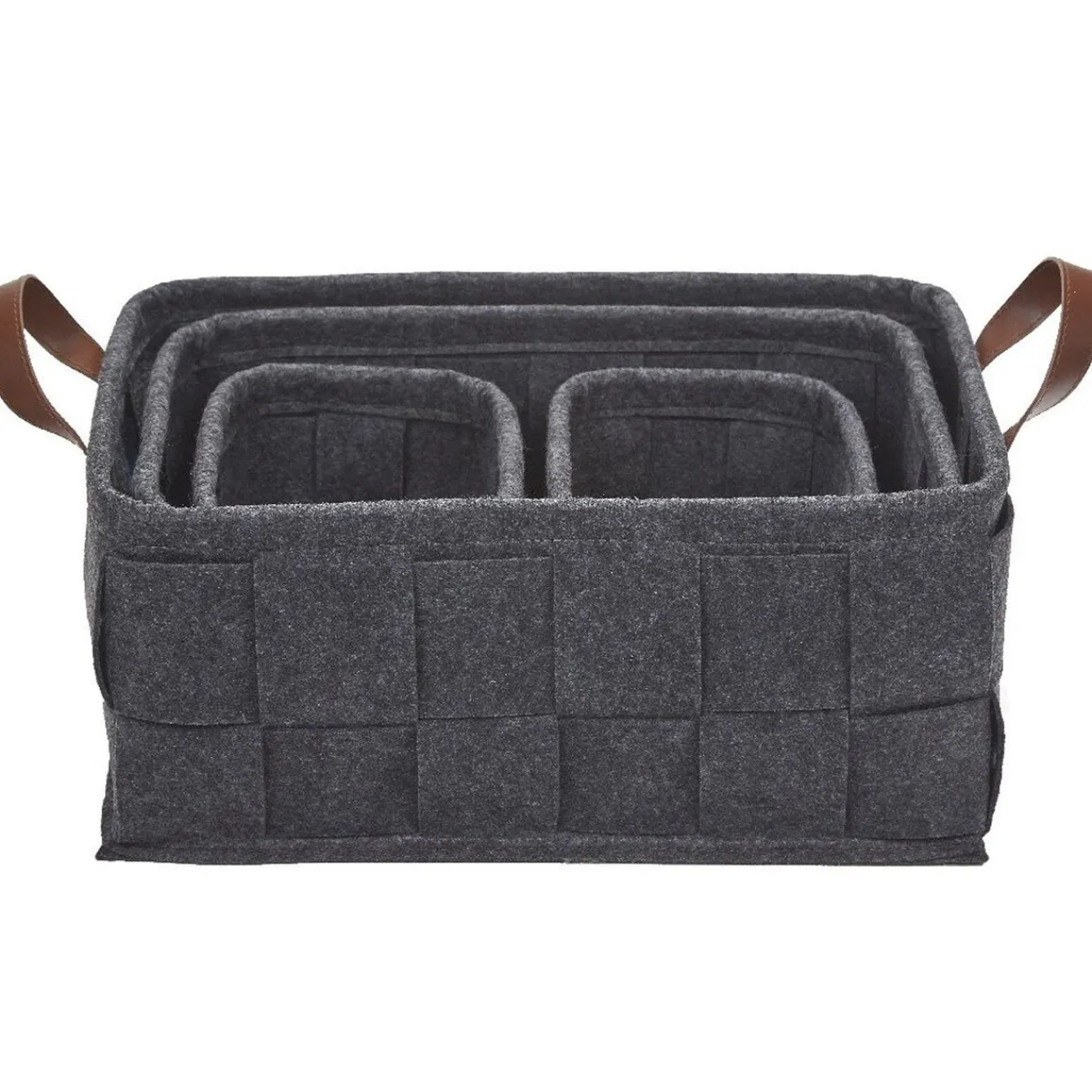Gifi Rangement|Panière déco feutrine tressée gris anthracite x4