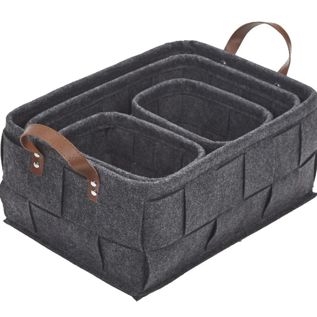 Gifi Rangement|Panière déco feutrine tressée gris anthracite x4