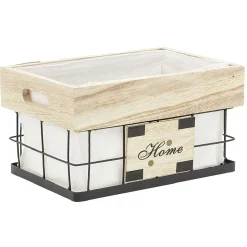Gifi Rangement|Panière déco naturel blanc et noir avec inscription Home L.30 cm