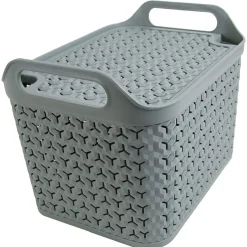 Gifi Rangement|Panière de rangement avec couvercle 24L plastique vert