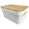 Gifi Rangement|Panière de rangement blanche avec couvercle en bambou moyen modèle