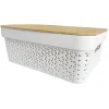 Gifi Rangement|Panière de rangement blanche avec couvercle en bambou petit modèle