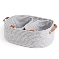 Gifi Rangement|Panière de rangement coton tressé gris 38x25xH13cm - petit modèle