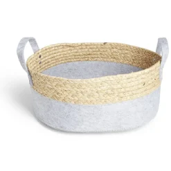 Gifi Rangement|Panière de rangement jacinthe d'eau et feutrine gris clair 37x27xH15cm