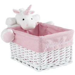 Gifi Rangement|Panière de rangement rectangle enfant licorne blanc rose 28 cm