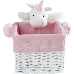 Gifi Rangement|Panière de rangement rectangle enfant licorne blanc rose 28 cm