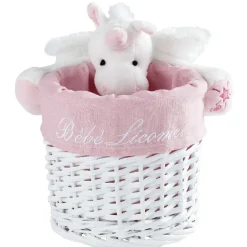 Gifi Rangement|Panière de rangement ronde enfant licorne blanc rose 18 cm