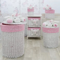 Gifi Rangement|Panière de rangement ronde enfant licorne blanc rose 45 cm
