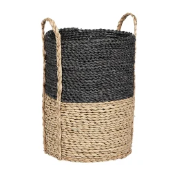 Gifi Rangement|Panière de rangement ronde en fibre de maïs noir naturel taille S