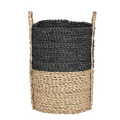 Gifi Rangement|Panière de rangement ronde en fibre de maïs noir naturel taille S