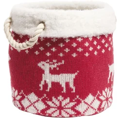 Gifi Rangement|Panière de rangement style chaussette de Noël rouge et blanc Ø25xH25cm