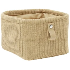 Gifi Rangement|Panière de rangement velours côtelé beige - 14x14xH9 cm