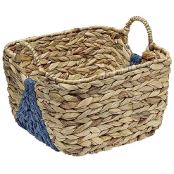 Gifi Rangement|Panière en Jonc de mer bicolore bleu naturel avec 2 anses taille S