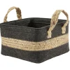 Gifi Rangement|Panière en jonc de mer noir avec bande déco naturel - 25x23xH25 cm
