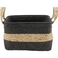 Gifi Rangement|Panière en jonc de mer noir avec bande déco naturel - 25x23xH25 cm