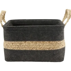 Gifi Rangement|Panière en jonc de mer noir avec bande déco naturel - 32x27xH32 cm