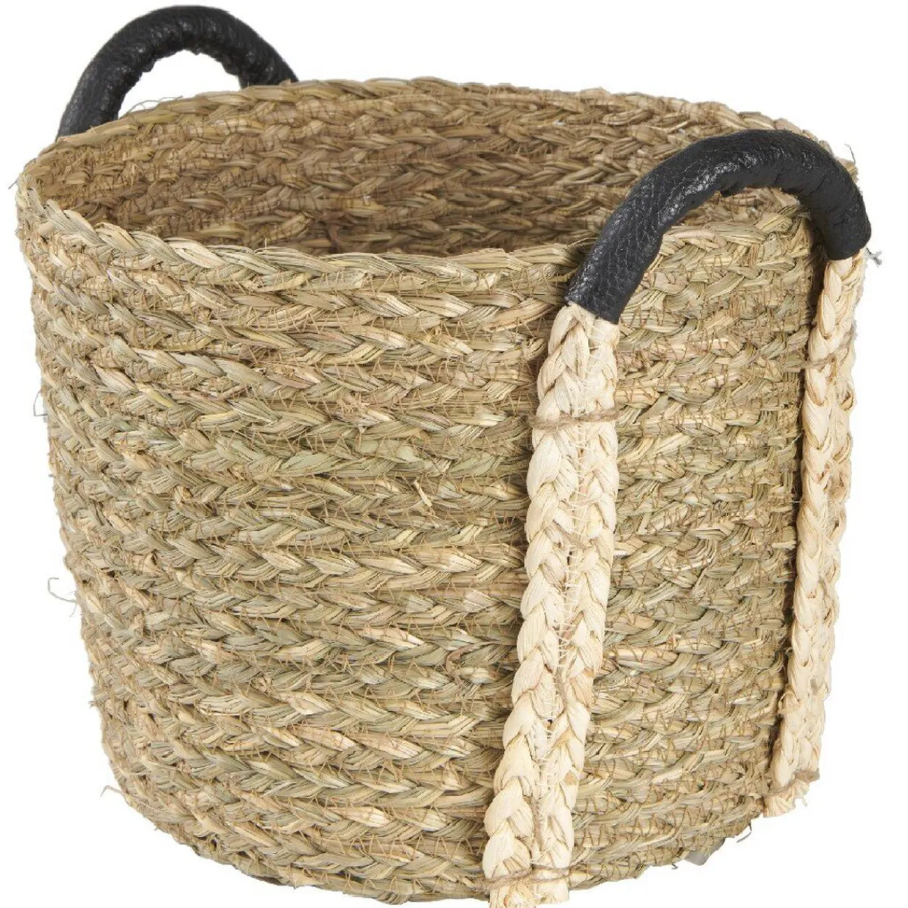 Gifi Rangement|Panière en jonc naturel avec anse effet cuir x3