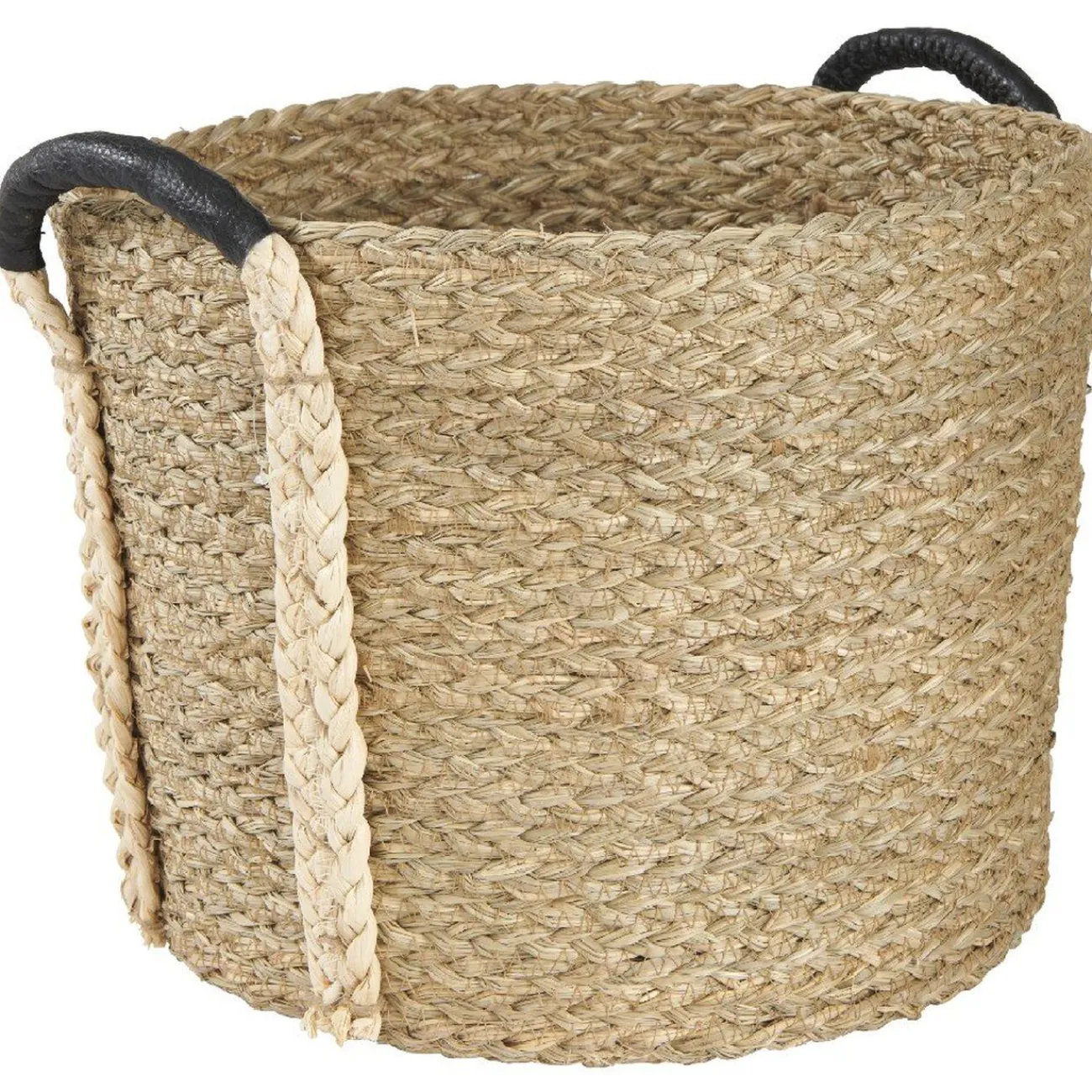 Gifi Rangement|Panière en jonc naturel avec anse effet cuir x3