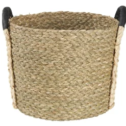 Gifi Rangement|Panière en jonc naturel avec anse effet cuir x3