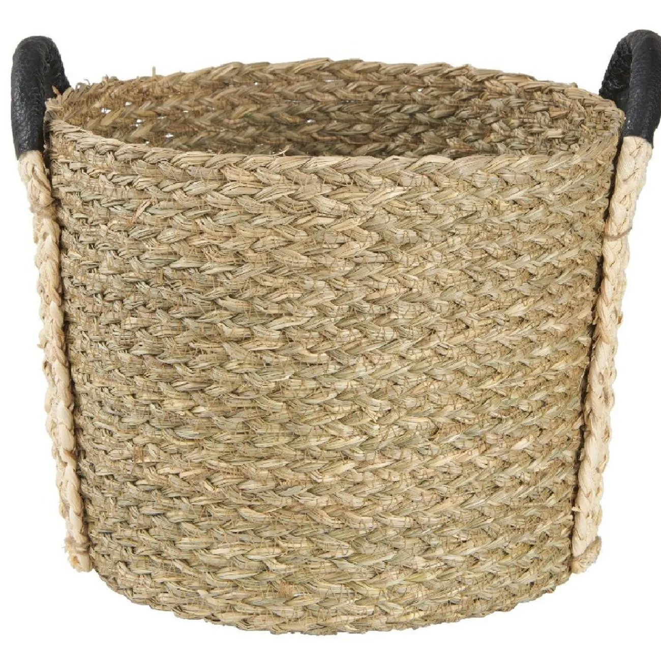 Gifi Rangement|Panière en jonc naturel avec anse effet cuir x3