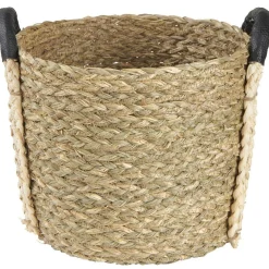 Gifi Rangement|Panière en jonc naturel avec anse effet cuir x3