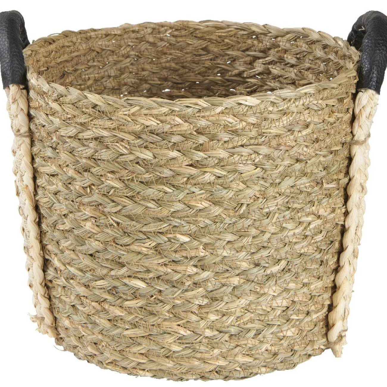 Gifi Rangement|Panière en jonc naturel avec anse effet cuir x3