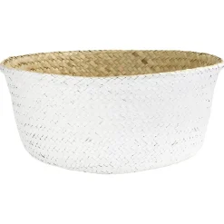 Gifi Rangement|Panière en jute blanc naturel décor dentelle Ø28xH25 cm