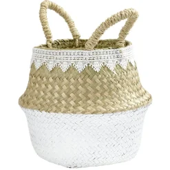 Gifi Rangement|Panière en jute blanc naturel décor dentelle Ø20xH15 cm