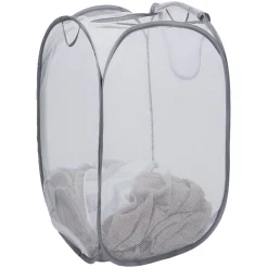 Gifi Entretien Du Linge|Panière 2-en-1 pliable 72L acier et polyester gris 38x38xH64cm